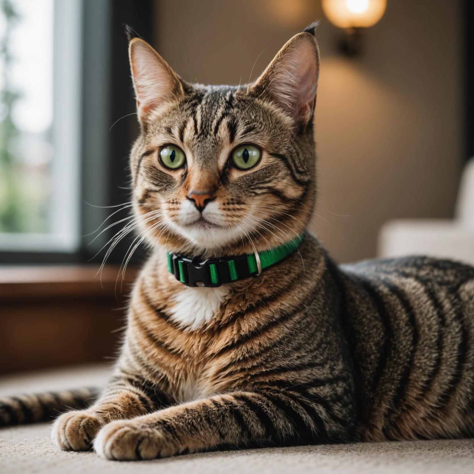 Cat wearing a breakaway safety collar with an ID tag
