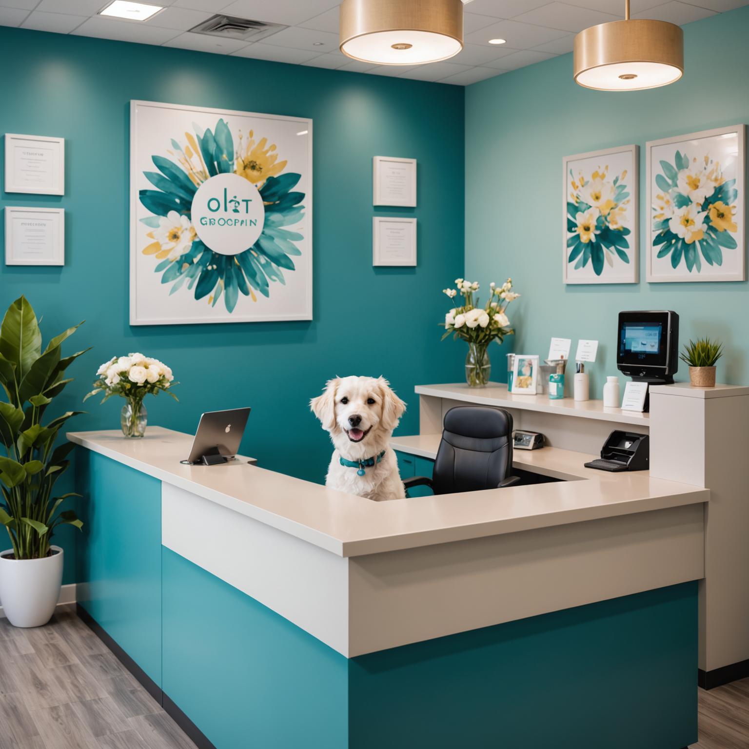 The welcoming reception desk at PawPerfect Grooming